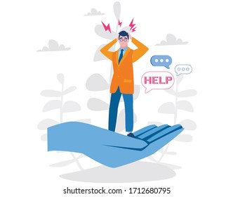 Help. emergency assistance person . Vector illustration for web banner, infographics, mobile. Businessman in danger and problematic situation. 