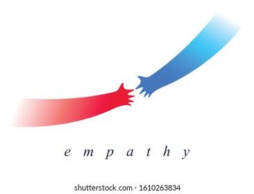 Help and empathy concept two hands helping one another vector simple minimal illustration, care give aid, friendship understanding, support.