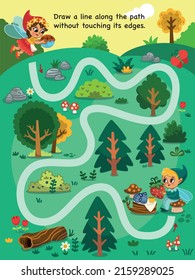 Help fairy to reach her friend for a picnic. Eye hand coornation practice for little children. Vector illustration.