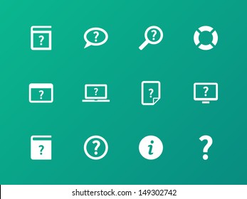 Help and FAQ icons on green background. Vector illustration.