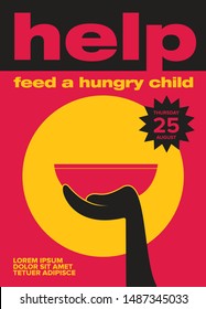 Help Feed A Hungry Child. Hunger Prevention. Charity Donation. Food Sharing. Giving Food For The Poor And Refugees. Charity And Volunteer Organizations Feeding People.