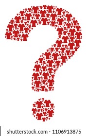 Help figure formed of lady T-shirt elements. Vector lady T-shirt icons are arranged into question mark composition.