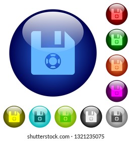 Help file icons on round color glass buttons