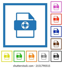 Help file type flat color icons in square frames on white background