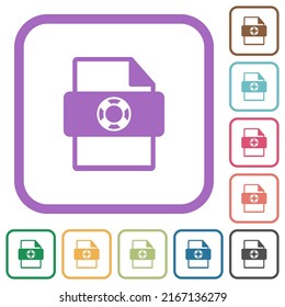 Help file type simple icons in color rounded square frames on white background