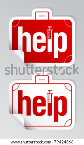 Help, first aid stickers set.