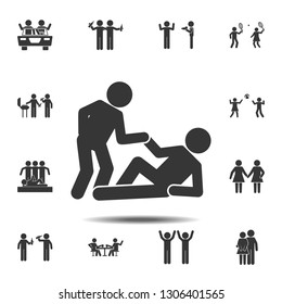 Help a friend, helps to get up icon. Simple glyph, flat vector element of friendship icons set for UI and UX, website or mobile application