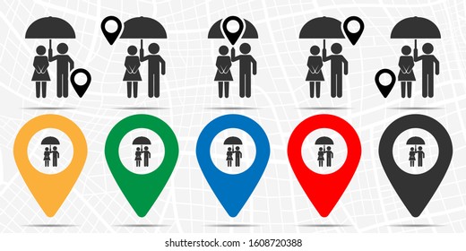 Help a friend, a friend holds an umbrella icon in location set. Simple glyph, flat illustration element of friendship theme icons
