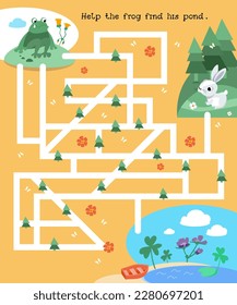 Help the frog find his pond. Maze for children. Puzzle for kids. Vector illustration in cartoon style.