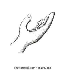 Help gesture concept represented by human hand icon. Isolated and sketch illustration.
