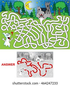 Help ghost to find a way back home to his castle ruins. Labyrinth for kids (landscape).
