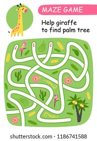 Help giraffe to find palm tree. Vector illustration