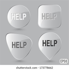 Help. Glass buttons. Vector illustration.
