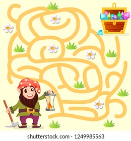 Help gnome find path to treasure chest . Labyrinth. Maze game for kids