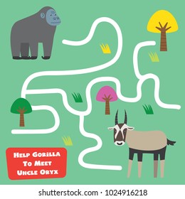 Help gorilla find the way. Mini maze game for kid collection set. Wild animal games for children.