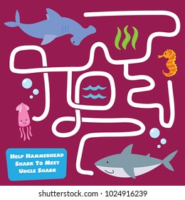 Help hammerhead shark Find the way. Mini maze game for kid collection set. Wild animal games for children.