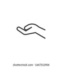 Icono de línea de gestos de ayuda. signo de estilo lineal para concepto móvil y diseño web. Icono de vector de contorno de palmas abiertas. Símbolo, ilustración del logotipo. Gráficos vectoriales