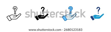 Help Hand Multiple Style Icon Sheet Design Vector - Open hand holding a question mark, symbolizing offering help, guidance, or support
