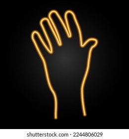 help hand neon sign, modern glowing banner design, colorful modern design trends on black background. Vector illustration.