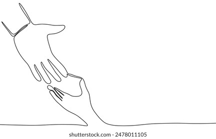 Help hand one line continuous. help hand line art. Hand drawn vector art.