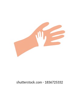 Help hands. Symbol of family friendship big hand holds small one support in partnership and charity social donations saving young generation with informational vector trust.