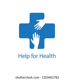 Help for health vector graphic design. Helping hands inside medical cross symbol.