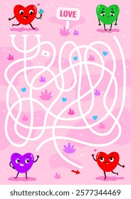 Help heart find its soul mate. Labyrinth. Maze game for children. Vector illustration.