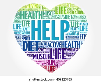 HELP heart word cloud, fitness, sport, health concept