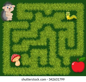 Help hedgehog to find way to apple fruit in the grass maze game