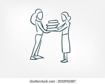help hold people isolated doodle simple vector set isolated
