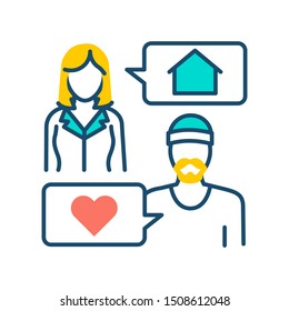 Help homeless color line icon. Charity concept for poor street people. Sign for web page, mobile app, banner, social media. Editable stroke.