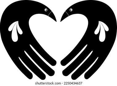 Help Hope Illustration Logo Design Hands icons and symbols. Vector heart bird