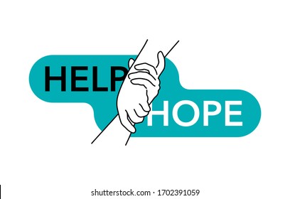 Help and hope isolated vector concept - drawn outline helping hands - benevolence charity illustration