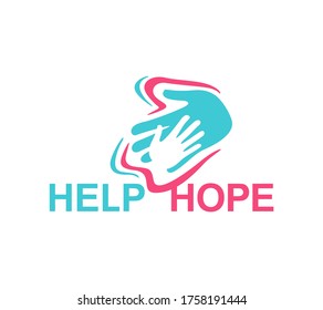 Help and Hope logo template - helping hand in mofern counter-form decoration - isolated vector emblem