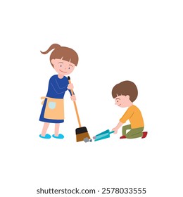 help with the housework: sweep with a broom