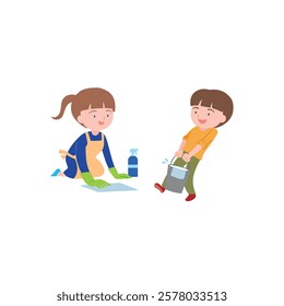 help with the housework: wipe the floor with a cleaning cloth