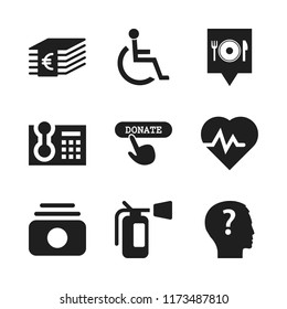 help icon. 9 help vector icons set. telephone, fire extinguisher and health icons for web and design about help theme