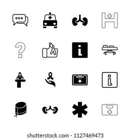 Help icon. collection of 16 help filled and outline icons such as airport desk, info, kidney, medical kit, nurse hat, ribbon on hand. editable help icons for web and mobile.