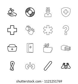 Help icon. collection of 16 help outline icons such as ribbon, hand holding heart, heart tag, nurse hat, medical cross, bandage. editable help icons for web and mobile.