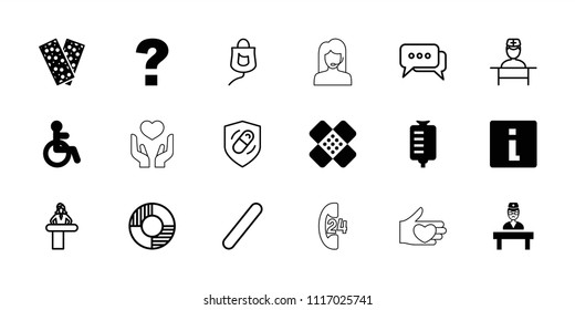 Help icon. collection of 18 help filled and outline icons such as disabled, info, question, drop counter, bandage, doctor. editable help icons for web and mobile.