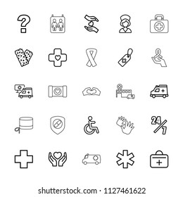 Help icon. collection of 25 help outline icons such as 24 hours support, question, medical cross tag, disabled, medical sign, bandage. editable help icons for web and mobile.