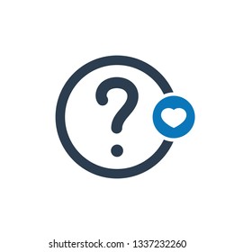 Help icon with heart sign. Help icon and favorite, like, love, care symbol. Vector illustration