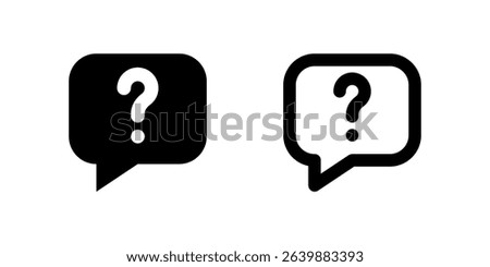 Help Icon Set. A black glyph and outline icon of a speech bubble with a question, indicating support.