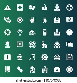 help icon set. Collection of 36 filled help icons included Patch, Healthcare, Hospital, Call center, Help, Manual, Diskette, Flood, Lifesaver, Walker, Attention, Chat, Psychologist