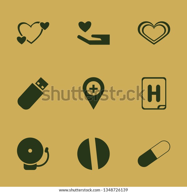 help icon set with hospital location,\
school bell and hospital sign vector\
illustration