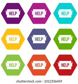 Help icon set many color hexahedron isolated on white vector illustration