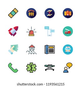 help icon set. vector set about money, siren, stretcher and charity icons set.