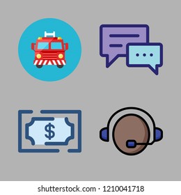 help icon set. vector set about chat, money, support and fire truck icons set.