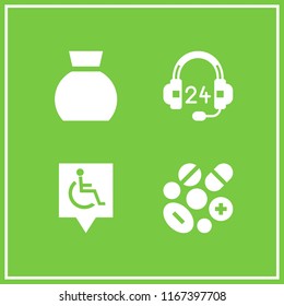 Help Icon. This Set With Headset, Money, Pills And Pins Disabled Vector Icons For Mobile And Web