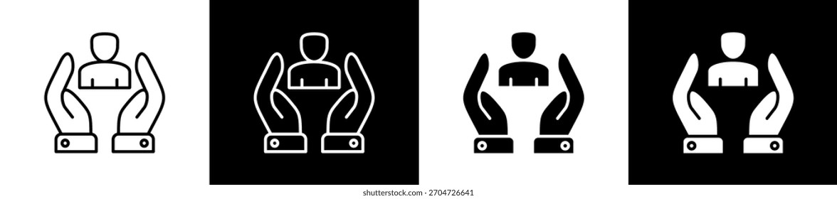 Variaciones de iconos de ayuda en estilo de línea y glifo sobre fondo blanco y negro